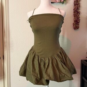 Zara Puffy Olive Green Skirt Dress